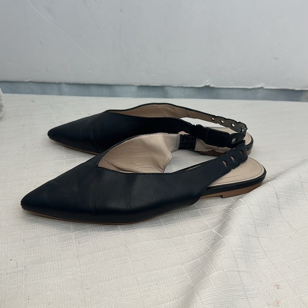 Cole Haan Merrit Leather Slingback Pointed Toe Flats in Black - Picture 4 of 9